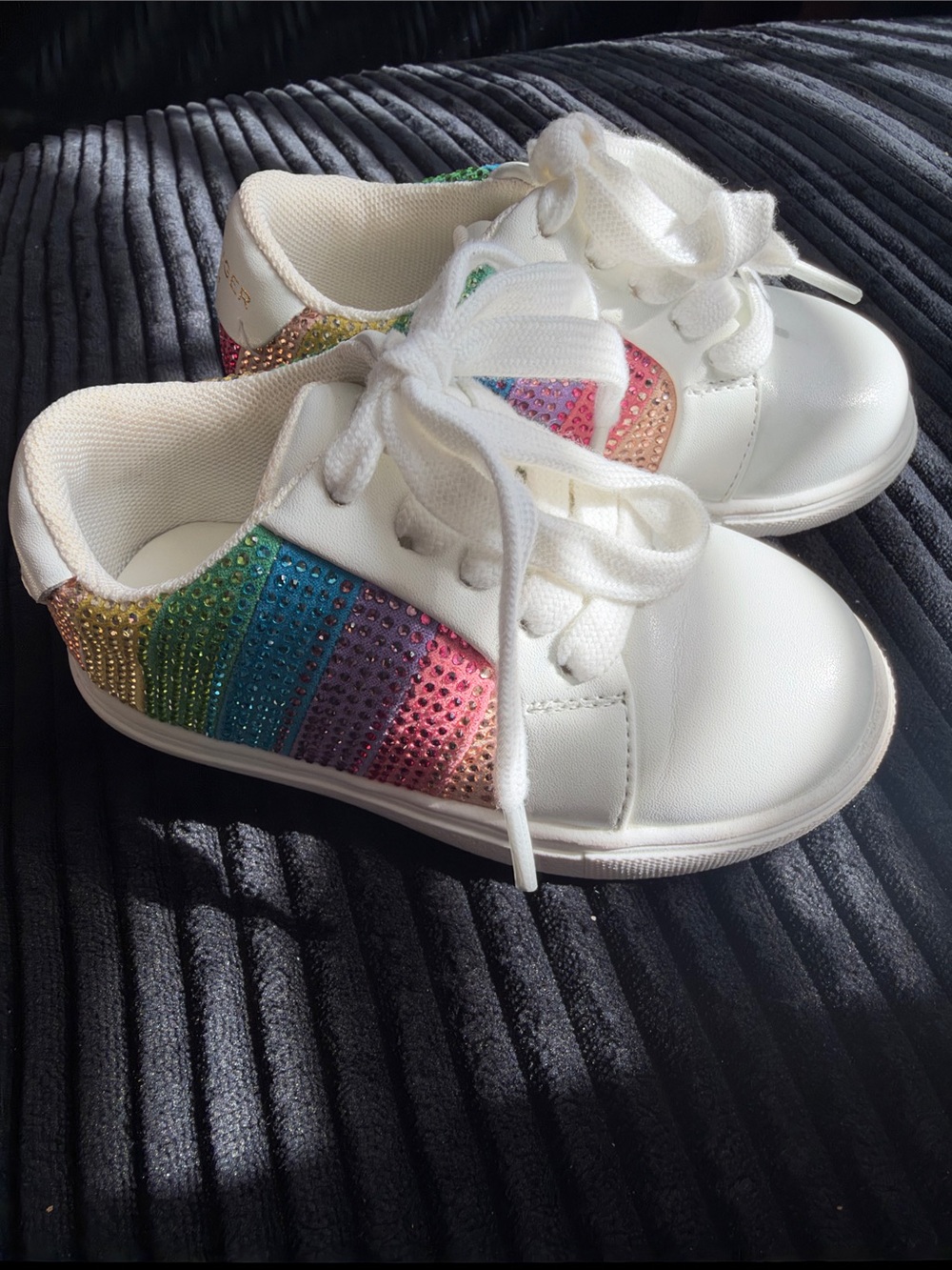 Kurt Geiger White Kids Sneakers with Rainbow Crystal Stripes